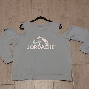 Jordache Light Blue Cold Shoulder Top Women's 1X Sweatshirt Feel 80s 90s Vibe
